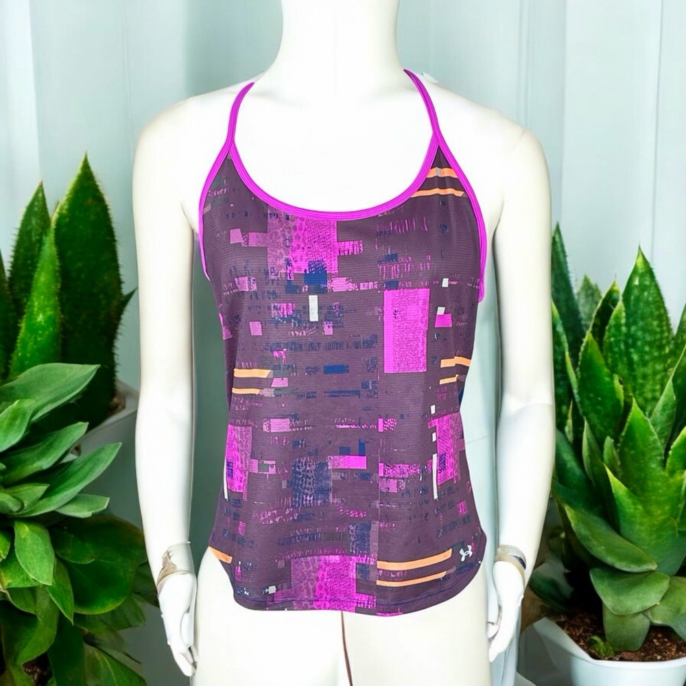 Under Armour Geometric Racerback Heat Cool Moisture Wicking Tank Size Large